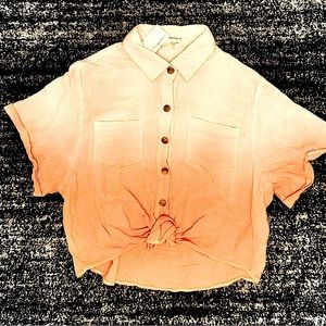 BY TOGETHER || Linen Button Down Short Sleeve Tee in Sunset Ombre - SZ M ☀️NWT☀️